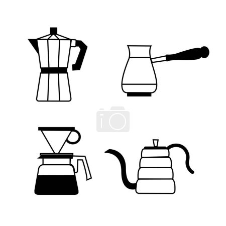 Illustration for Explore the world of coffee with this collection of coffee equipment vectors, including  , GOOSENECK KETTLE, POUR OVER, and Turkish Coffee Pot. - Royalty Free Image