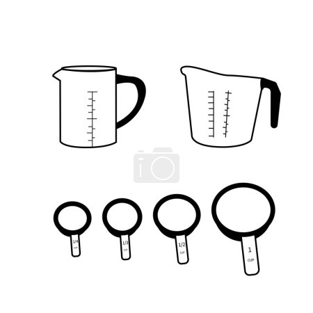 Illustration for Set of Six Measuring Cups Vector Illustration | A vector collection showcasing six measuring cups in various sizes, essential tools for precise cooking and baking. - Royalty Free Image