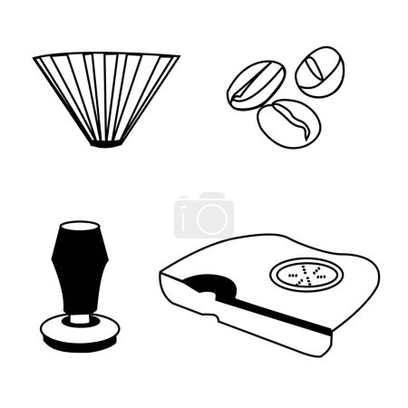 Illustration for Coffee Brewing Essentials Vector Set - Origami Dripper, Coffee Beans, Tamper, Tamping Mat - Royalty Free Image