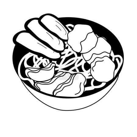 Illustration for Ramen Vector Lineart - Monochrome Japanese Noodle Dish - Royalty Free Image