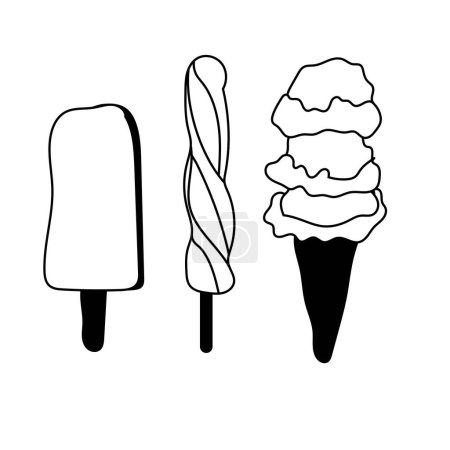 Cute Ice Cream Vector Lineart - Monochrome Dessert Illustration