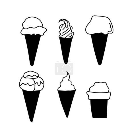 Cute Ice Cream Cone Vector Lineart - Monochrome Dessert Illustration