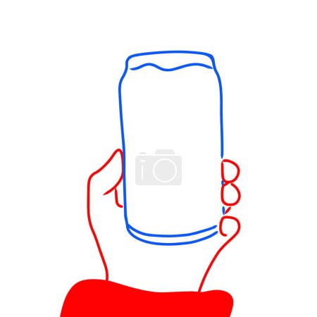 Bebida refrescante: lata de refresco de mano (rojo y azul) Vector