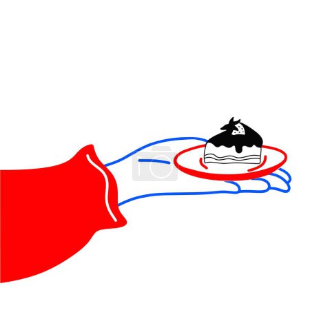 Lässige Hand hält Teller mit Kuchen Vektor Illustration