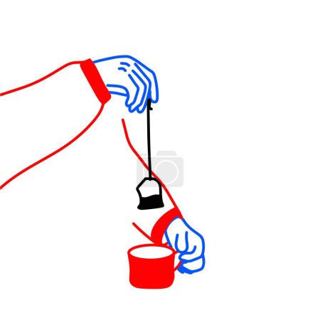Casual Hand Dipping Tea Bag Vector Illustration
