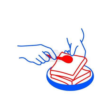 Hand Spreading Jam on Bread | Vector Illustration