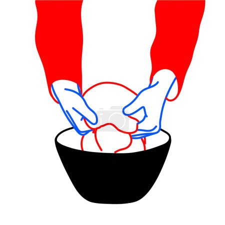 Mains malaxant la pâte dans un bol Illustration vectorielle