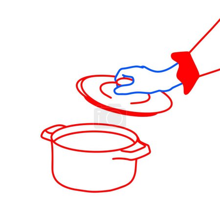 Hand Opening Saucepan Lid | Vector Illustration