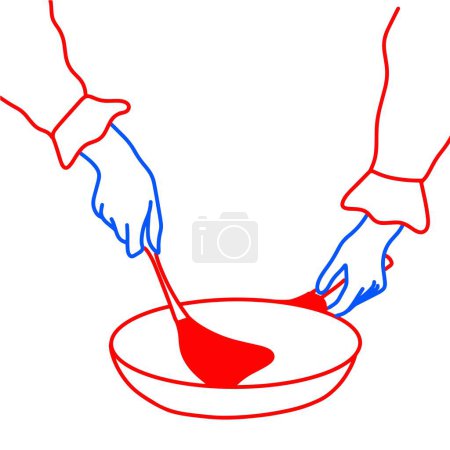 Hand Cooking in Frying Pan Vector Illustration