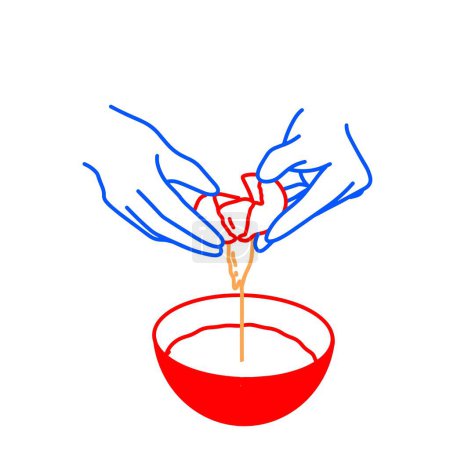 Hand Cracking Eggs Into Bowl Vector Illustration
