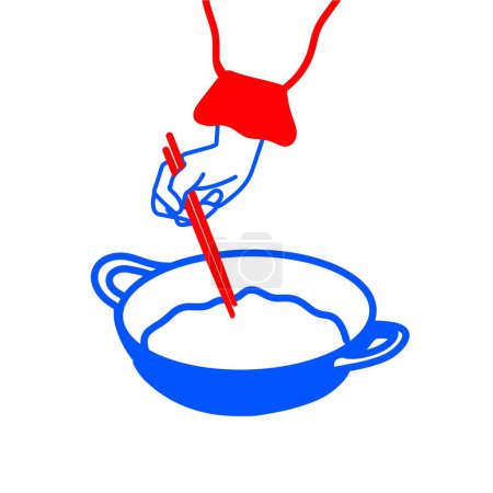 Hand Stirring Bowl of Food with Chopsticks Vector Illustration