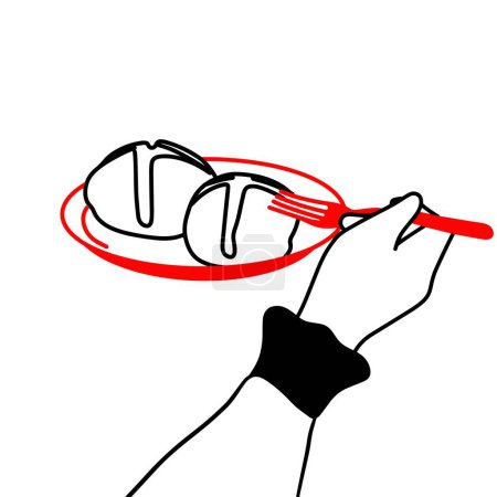 Hand-Haltegabel mit Hot Cross Buns Vector Illustration