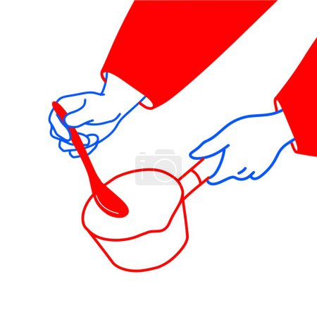Vector of Hands Holding Pan with Spatula Illustration