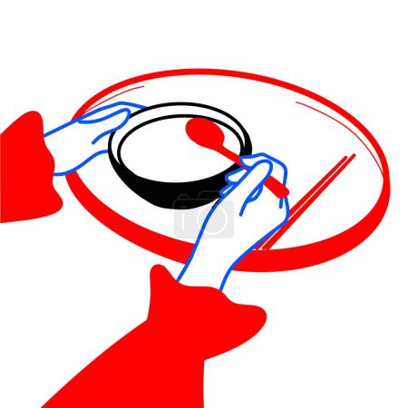 Vector of Two Hands Holding Bowl with Chopsticks Beside It