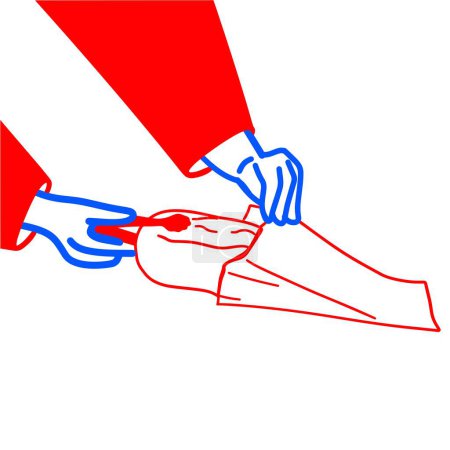 Vector de mano poniendo pan en la ilustración de la bolsa de pan