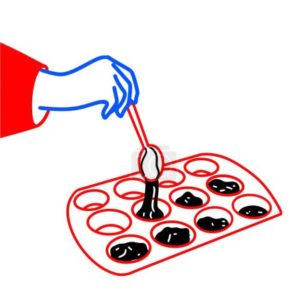 Illustration for Hand Vector Scooping Batter into Muffin Tin Illustration - Royalty Free Image