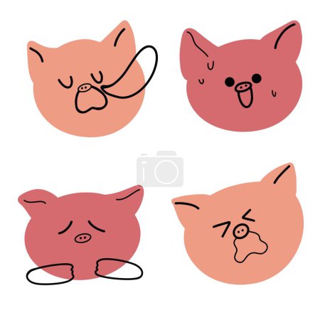 Set of Silly Pig Faces - Cartoon Clipart with Funny Expressions