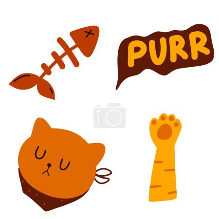Feline Fun: Sleepy Cat, Fishbone, and PURR Text Illustration