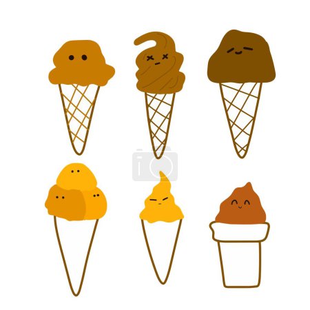 Illustration for Scoops of Joy: Cartoon Ice Cream Characters with Unique Expressions - Royalty Free Image
