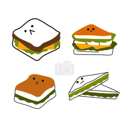 Téléchargez les illustrations : Sandwichs : une collection de délices typiques - en licence libre de droit