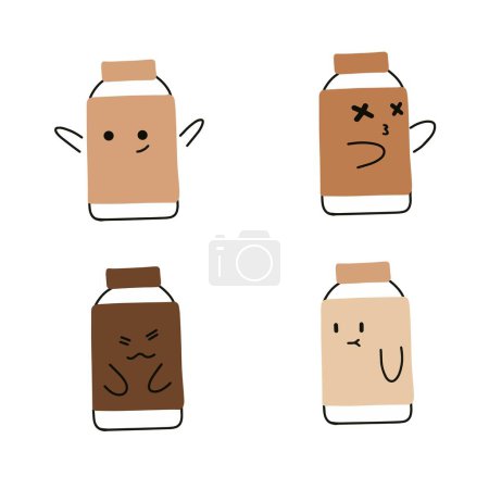 Délices laitiers : Bouteilles de lait de bande dessinée avec expressions