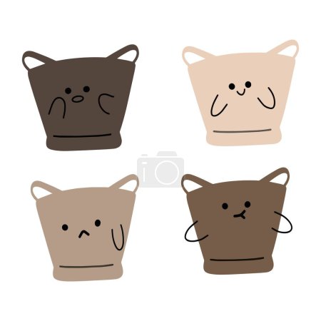 Cat-Faced Bucket Illustrations in Pastel Tones | Collection