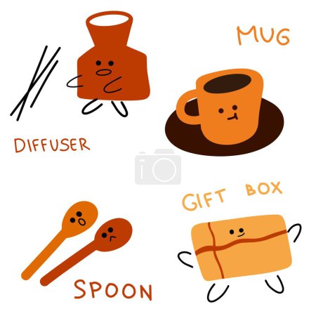 Household Items:  Illustrated Diffuser, Mug, Spoons, and Gift Box