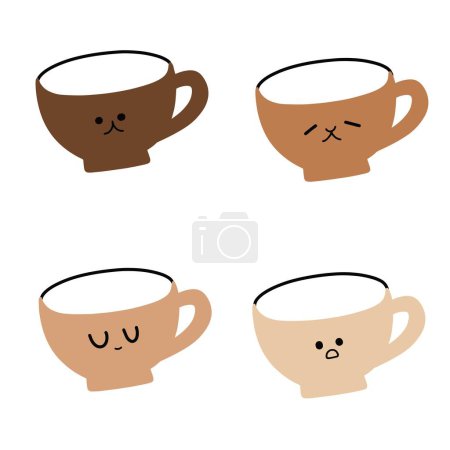 Ilustración de Encantadora colección de tazas de café con caras únicas - Imagen libre de derechos