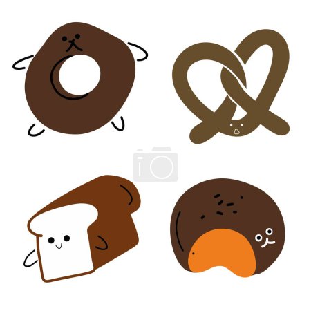 Set of Four Bread Icons in Flat Design