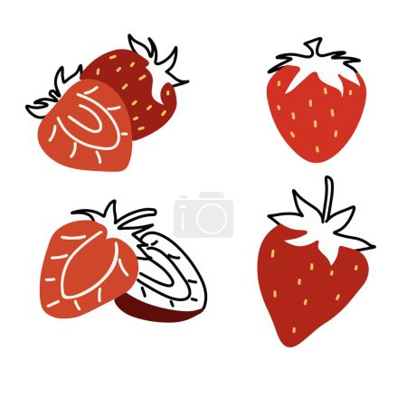 Illustrations de fraises adorables Dessins à la main mignons pour les projets créatifs Design minimaliste