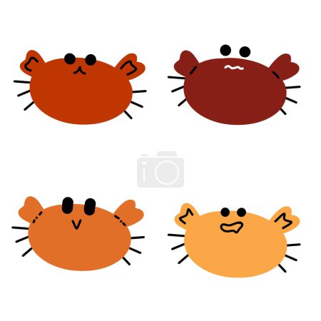 Téléchargez les illustrations : Illustrations adorables de crabe Dessins à la main mignons pour les projets créatifs Design minimaliste - en licence libre de droit