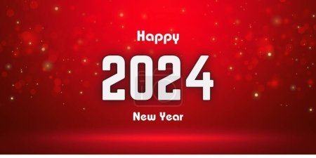 Happy New Year 2024 with Red Hearts.-stock-photo