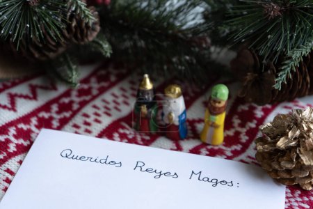 Photo for Letter to the Three Kings with the words in Spanish: "Dear Magi" - Royalty Free Image
