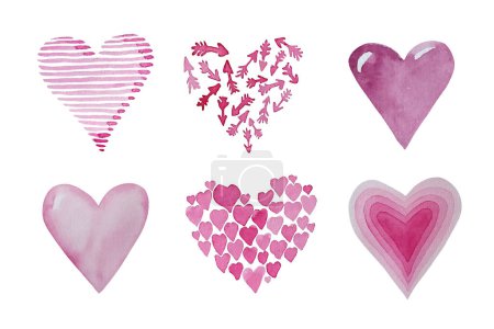 Aquarell rosa Herzen, Valentinstag, Liebe, handbemalt auf Papier, Textur, weißer Hintergrund, für Text, Banner, Karte, Einladung, Design für Banner, Logo, Marke