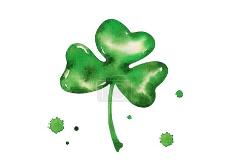 Photo for Watercolor green leaf clover, St. Patrick's Day element, on white background, hand painted on paper, for design, packaging, invitation, postcards - Royalty Free Image