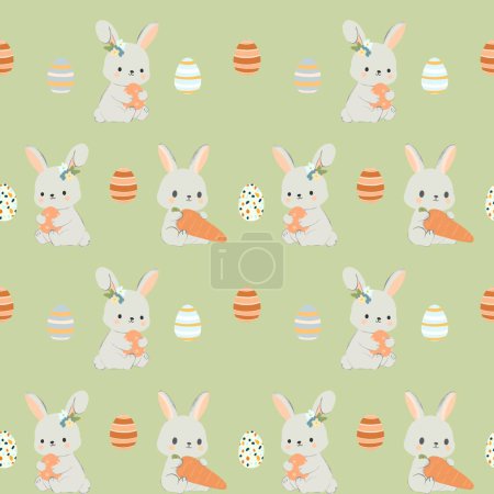Photo for Seamless pattern with rabbits and carrots. Easter pattern. Bunny with eggs. - Royalty Free Image
