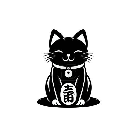 Téléchargez les illustrations : Mignon chat Anime silhouette noire. chat de caractère drôle. Joyeux chat noir. Anime silhouette de chat, traditionnelle japonaise, maneki neko. - en licence libre de droit