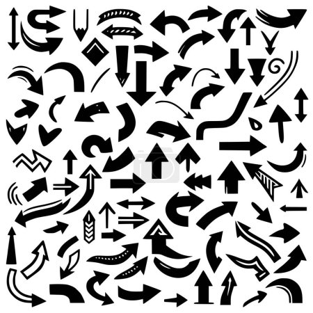 Ilustración de Outline drawing a collection of arrows in black and white. Set of arrows vector illustration icons. - Imagen libre de derechos