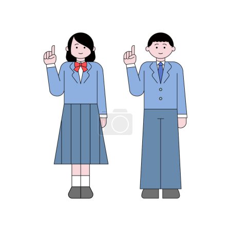 Male and female students pointing