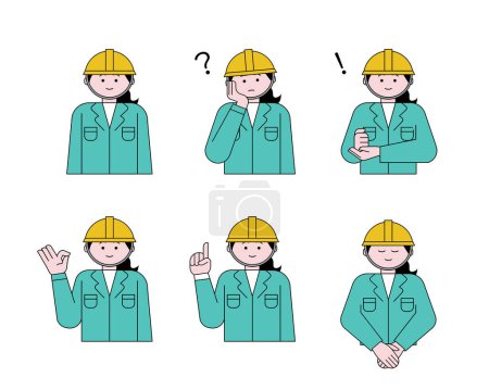 Worker woman with various expressions