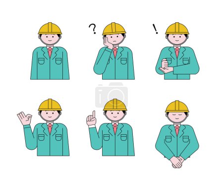 Worker man with various expressions