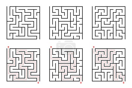 Téléchargez les illustrations : Modèle de ligne de labyrinthe. Labyrinthe rectangulaire avec entrée et sortie. Labyrinthe vectoriel de complexité faible ou moyenne. - en licence libre de droit