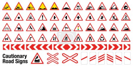 Señales de tráfico cautelares gran colección de vectores. Signos en rojo y blanco.