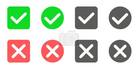 Un conjunto de ocho marcas de verificación y cruces en varios colores, indicando aprobación y desaprobación.