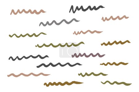 Un relajante conjunto de pinceladas onduladas en una paleta de tonos neutros, presentando una estética terrosa y orgánica sobre un fondo blanco.