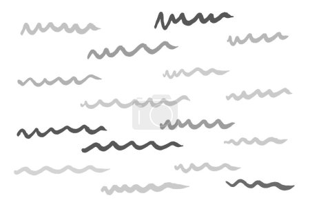Abstract pattern featuring monochrome wavy lines with various brush strokes, ranging from light to dark gray, on a white background.