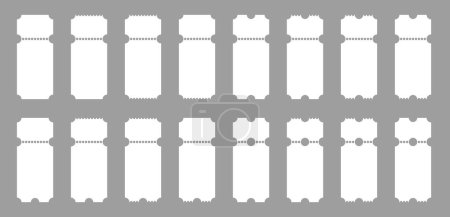 A vector illustration featuring a repeating pattern of blank ticket stubs with perforated edges on a gray background.
