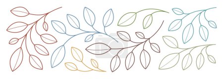 A vector illustration featuring various colorful leaf branches in a minimalist design on a white background.