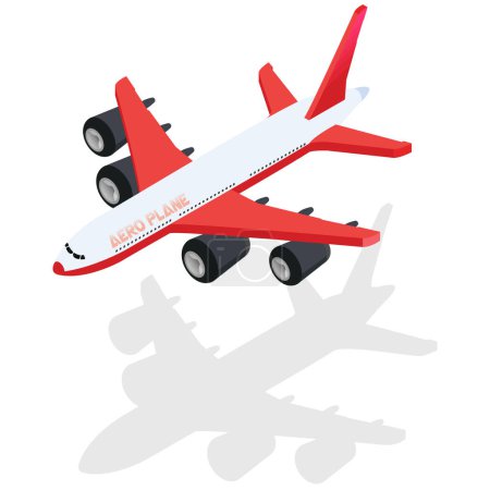 Diese hochwertige Vektorillustration zeigt ein rot-weißes Flugzeug mit einem realistischen Schatten. Perfekt für eine Vielzahl von Design-Projekten.
