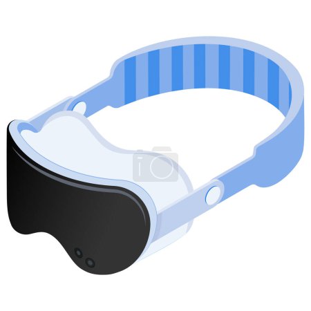 This is a high-quality vector illustration of a virtual reality headset in a sleek isometric 3D style.